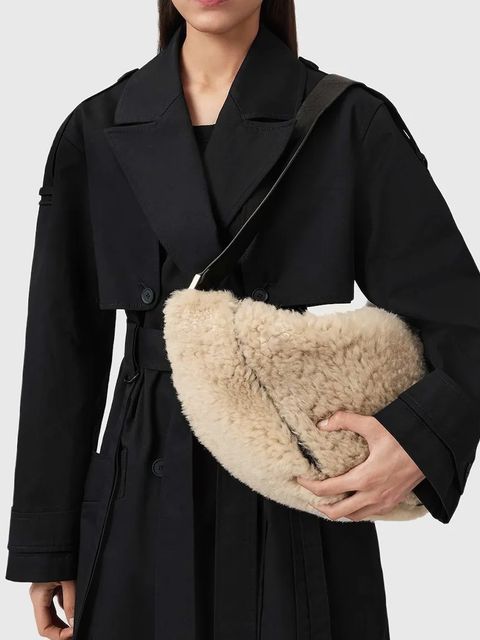 AllSaints torebka skórzana LUNA kolor beżowy W217XD