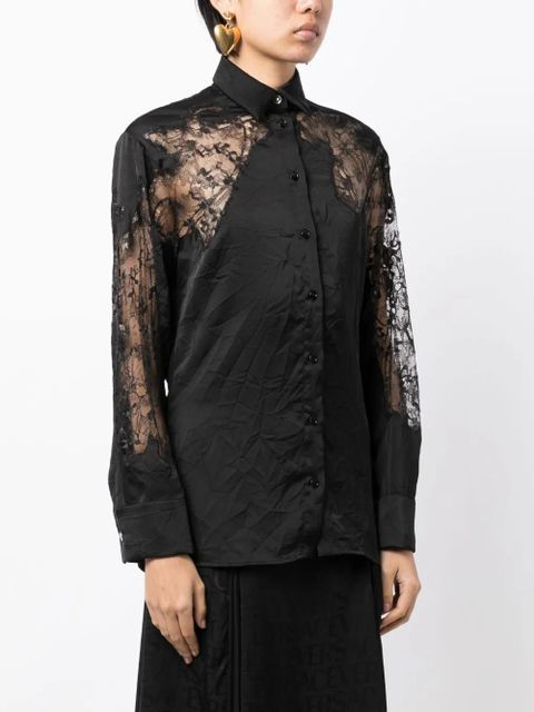 Versace sheer-lace crinkled satin shirt - Black - zdjęcie produktu nr 2