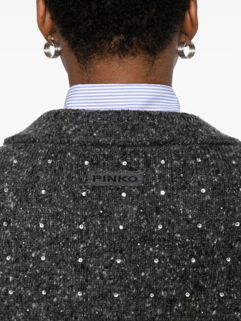 PINKO rhinetone-embellished collared sweater - Grey