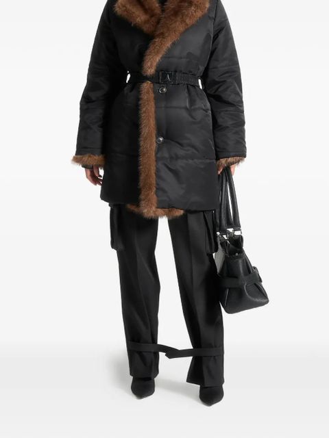 Manière De Voir Alima faux-fur belted coat - Black