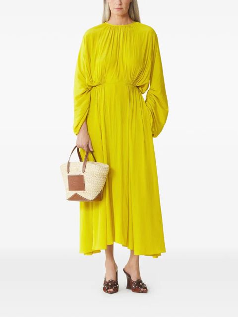 Lanvin gathered-detail crew-neck midi dress - Yellow - zdjęcie produktu nr 2
