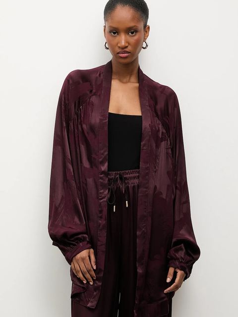 Answear.LAB marynarka kolor bordowy niezapinana wzorzysta