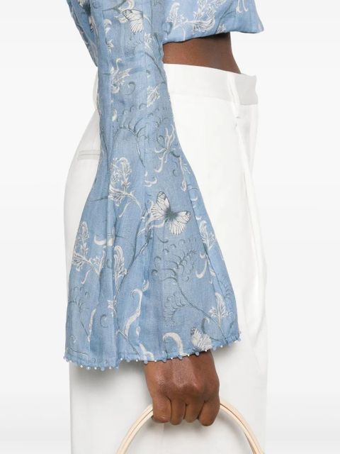 Agua By Agua Bendita linen crop top - Blue