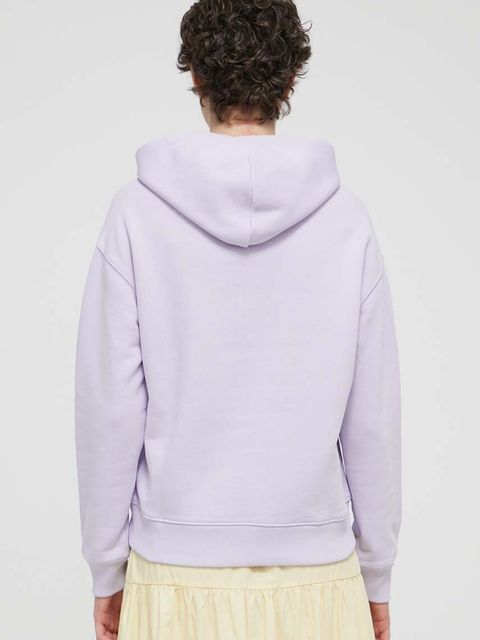 Tommy Jeans bluza bawełniana damska kolor fioletowy z kapturem z aplikacją DW0DW17326