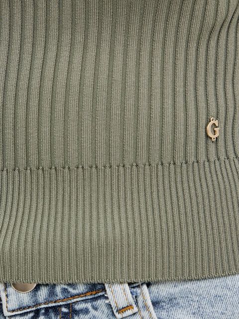 Guess sweter JAYLA damski kolor zielony z półgolfem W5YR04 Z0040