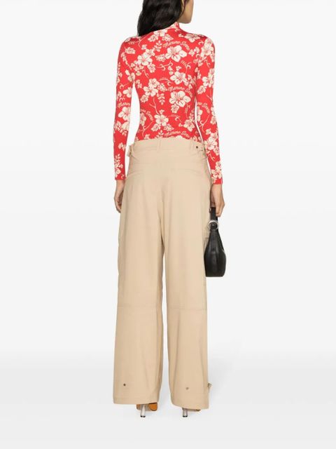 Marine Serre botanical-print high-neck T-shirt - Red