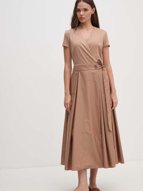 Sandro Ferrone sukienka bawełniana kolor beżowy midi rozkloszowana SFS18XBDRAGUSA - zdjęcie produktu nr 1