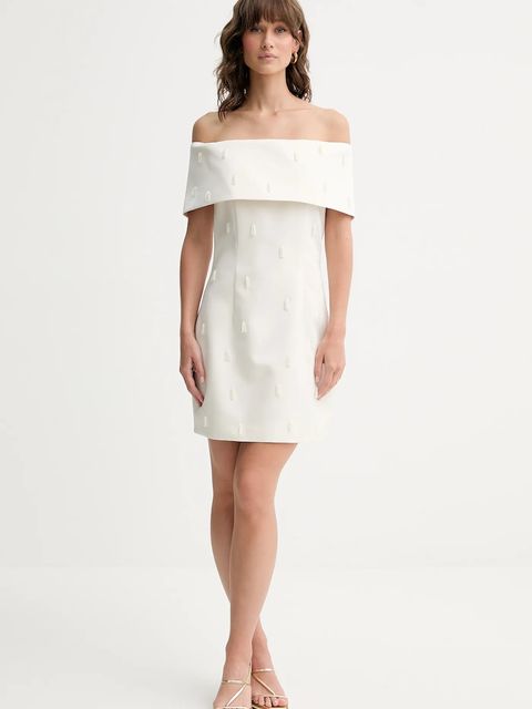 Rotate sukienka kolor beżowy mini dopasowana 114188857