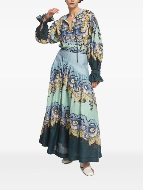 ALEMAIS Madalena floral-print tiered maxi skirt - Blue