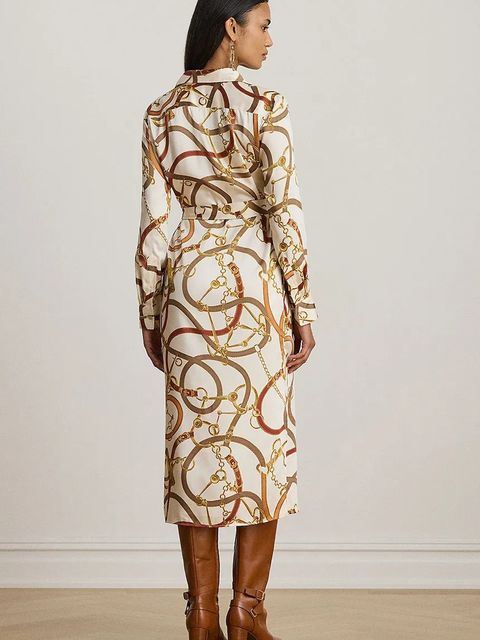 Lauren Ralph Lauren sukienka kolor brązowy midi rozkloszowana 200979806 - zdjęcie produktu nr 2