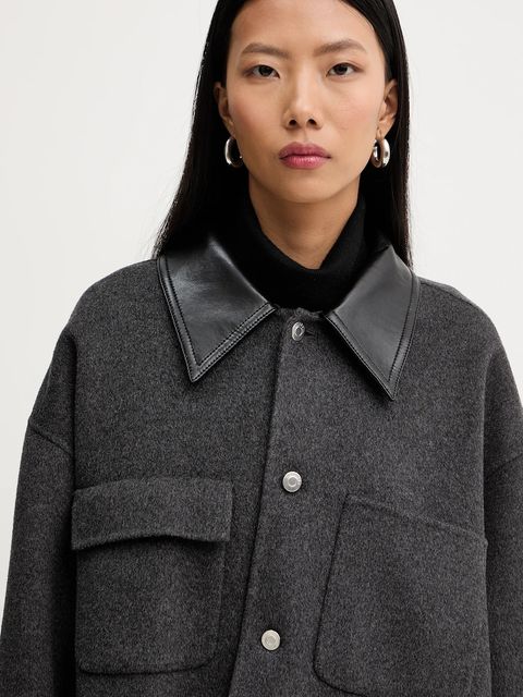 Nanushka kurtka z domieszką jedwabiu NU25FWJK06794 kolor szary przejściowa CAMILO