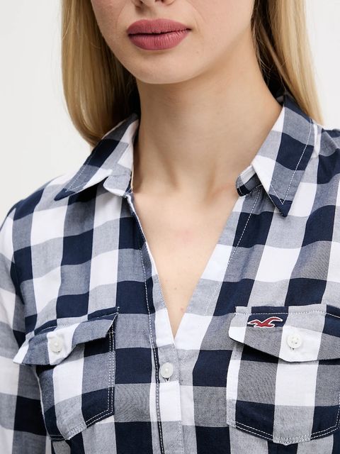 Hollister Co. koszula bawełniana damska kolor niebieski regular z kołnierzykiem klasycznym KI340-5425