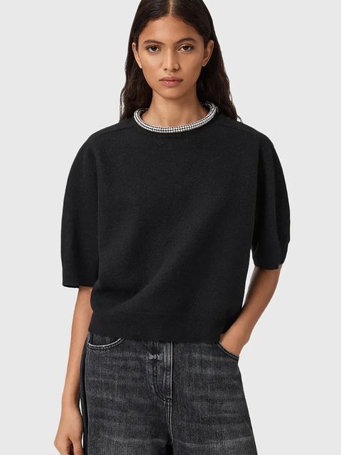 AllSaints t-shirt wełniany ODELL damskie kolor czarny W049KD - zdjęcie produktu nr 2