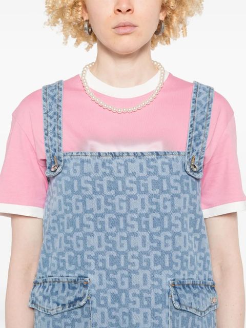 GCDS monogram-print denim mini dress - Blue