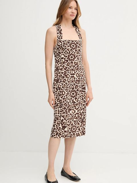 Dkny sukienka kolor brązowy midi prosta DD5N1L20