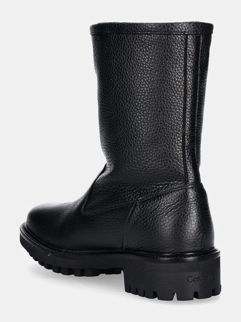 Calvin Klein botki skórzane FLAT BIKER BOOT LTH
