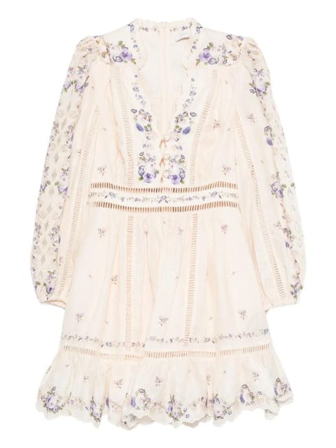ZIMMERMANN Patience floral-print lace mini dress - Neutrals - zdjęcie produktu nr 1