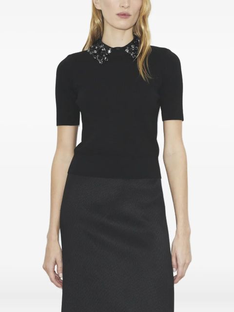 Tory Burch embellished-collar short-sleeve top - Black