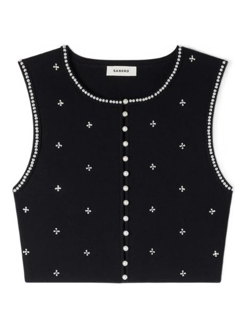 SANDRO floral strassé cropped top - Black - zdjęcie produktu nr 1