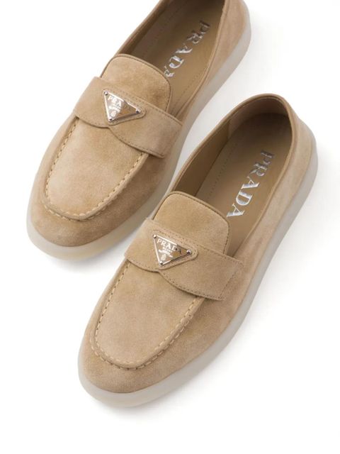 Prada triangle-logo suede loafers - Neutrals