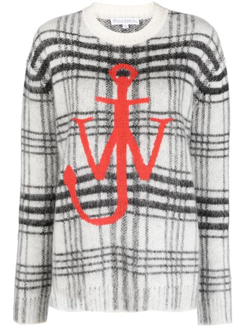 JW Anderson logo-embroidered check-pattern jumper - White - zdjęcie produktu nr 1
