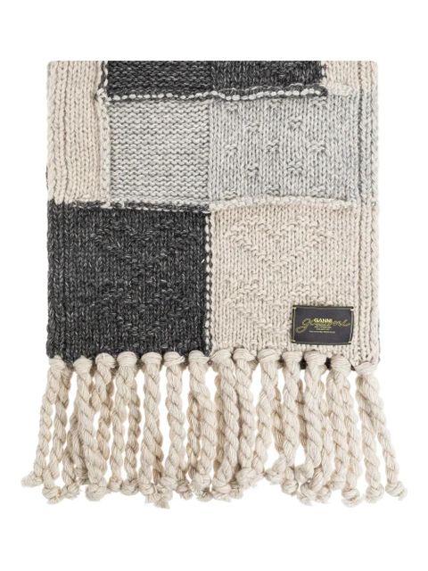 GANNI patchwork fringed scarf - Grey - zdjęcie produktu nr 1