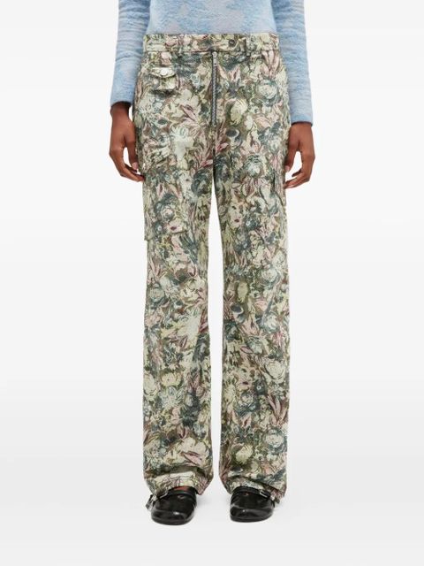 GANNI floral-print trousers - Neutrals