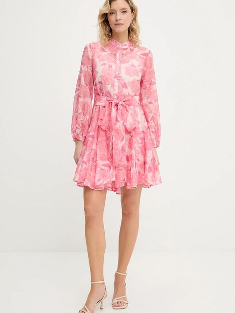 Answear.LAB sukienka z jedwabiem kolor różowy mini rozkloszowana - zdjęcie produktu nr 2