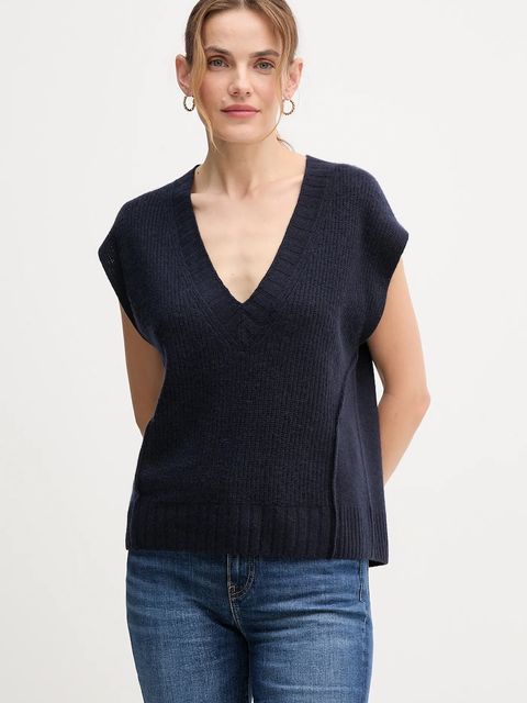 United Colors of Benetton kamizelka z dodatkiem wełny damski kolor granatowy 126WD4033 - zdjęcie produktu nr 1