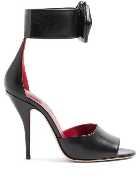 Valentino Garavani 105mm Drip Rose rose-embellished leather sandals - Black - zdjęcie produktu nr 1