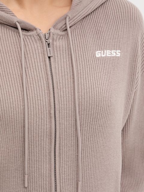 Guess bluza z domieszką wełny FLAMINIA kolor beżowy z kapturem gładka V5BR05 Z3JD2