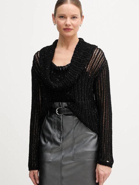 Tommy Hilfiger sweter damski kolor czarny lekki z półgolfem WW0WW46762 - zdjęcie produktu nr 1