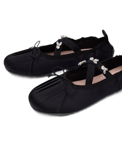 Simone Rocha pleated crystal-embellished ballet flats - Black
