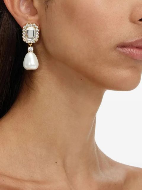 Self-Portrait crystal pearl drop earrings - Gold