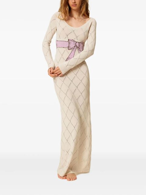 TWINSET bow diamond-pattern maxi dress - White