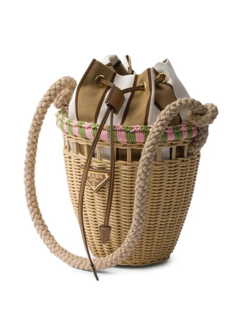 Prada mini Wicker rope-handle bucket bag - Neutrals