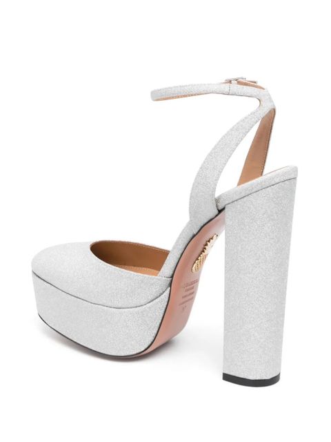 Aquazzura So High 140mm glitter leather pumps - Silver