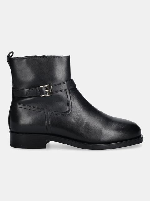Tommy Hilfiger botki skórzane TH BUCKLE RIDING LEATHER BOOTIE damskie kolor czarny na płaskim obcasie FW0FW08781
