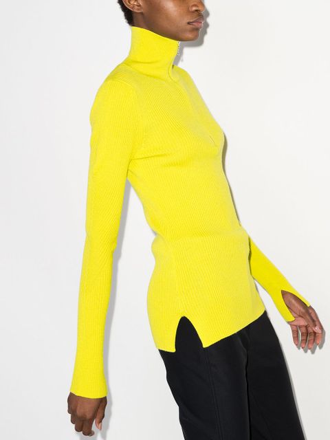 GANNI ribbed half-zip jumper - Green