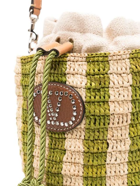 Valentino Garavani striped Vlogo raffia bucket bag - Neutrals