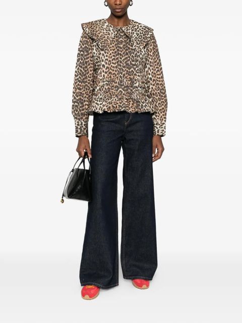 GANNI ruffled leopard-print shirt - Brown - zdjęcie produktu nr 2