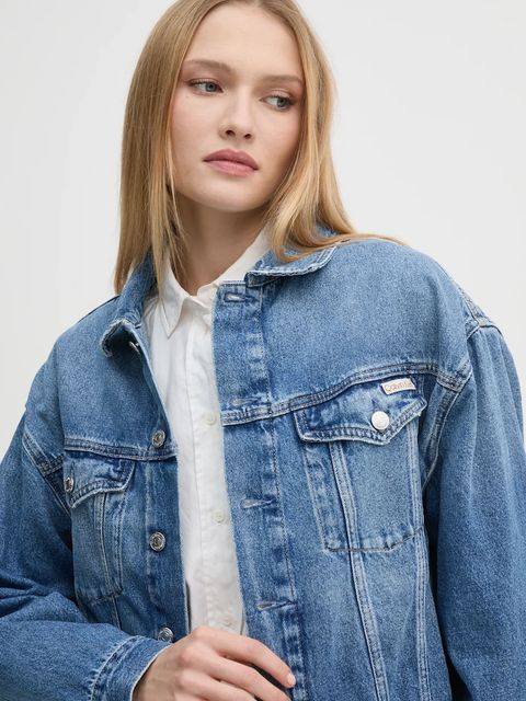 Calvin Klein Jeans kurtka jeansowa damska kolor niebieski przejściowa oversize J20J224546