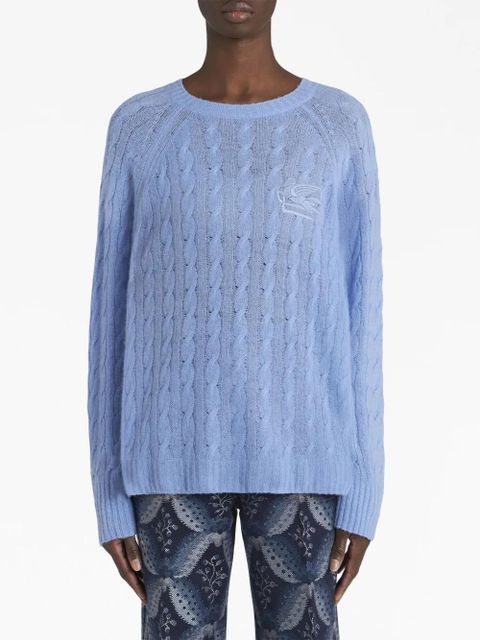 ETRO embroidered-logo cable-knit cashmere jumper - Blue