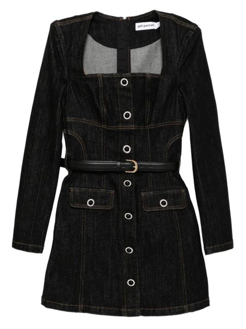 Self-Portrait denim long-sleeves mini dress - Blue - zdjęcie produktu nr 1