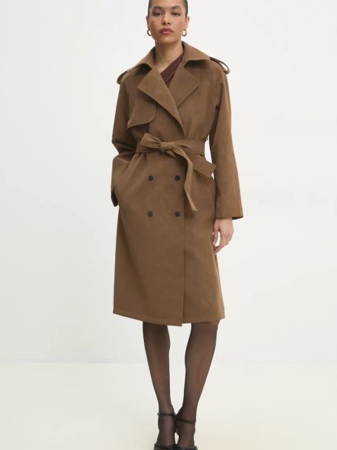 Answear.LAB płaszcz damski kolor brązowy przejściowy dwurzędowy