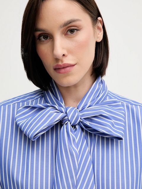 Tommy Hilfiger koszula bawełniana damska kolor niebieski relaxed z wiązanym dekoltem WW0WW44722