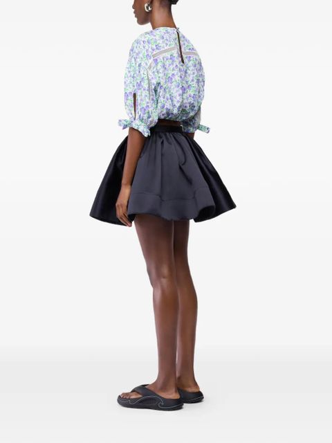 Rabanne floral puff-sleeved crop top - Purple