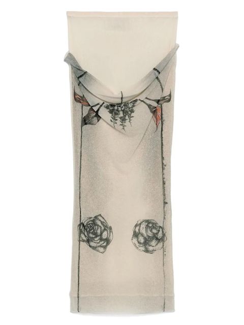 Jean Paul Gaultier Tattoo-print mesh midi skirt - Neutrals - zdjęcie produktu nr 1