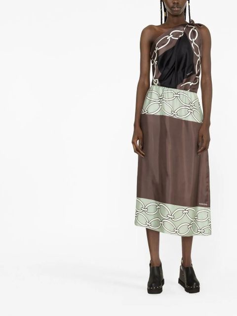 Valentino Garavani chain-print one-shoulder silk midi dress - Green