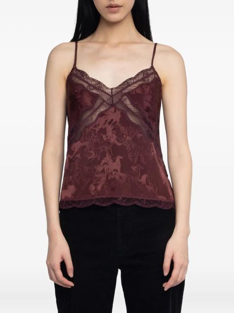 Zadig&Voltaire Cishi horse-jacquard lace-trim top - Red